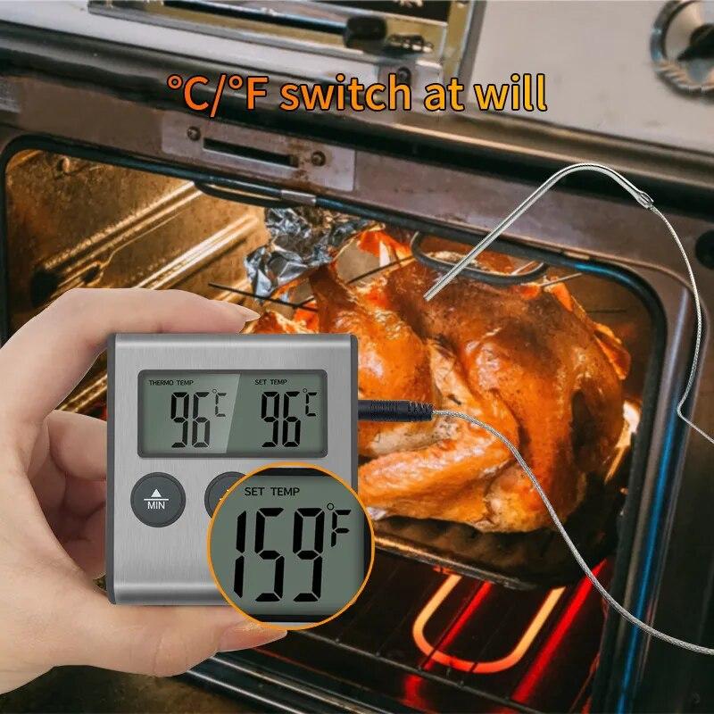 Kitchen Digital Cooking Thermometer Meat Food Temperature Oven BBQ Grill Timer Function