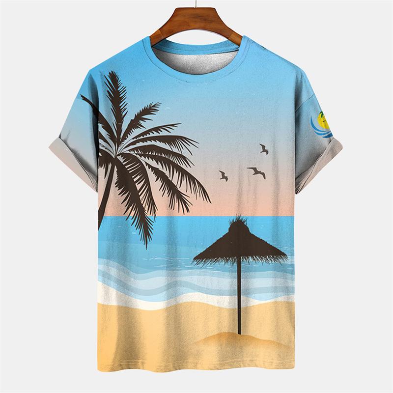 T-shirt Hawaiana da Uomo Stampata 3D, Maglietta Casual Estiva a Maniche Corte con Girocollo, Top con Stampa di Palma