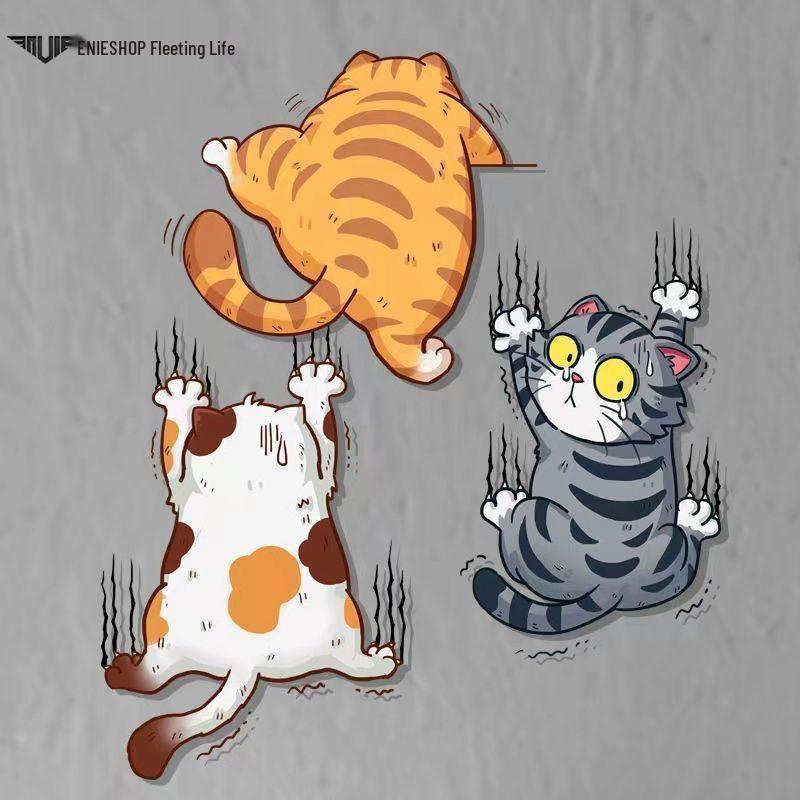 Temu Funny Personality Cat Car Body Scratch Sticker - Cartoon Pet Decal for Cars & Motorcycles