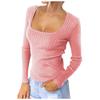 Damenmode, lässig, einfarbig, sexy, schlankes, langärmeliges T-Shirt mit quadratischem Ausschnitt