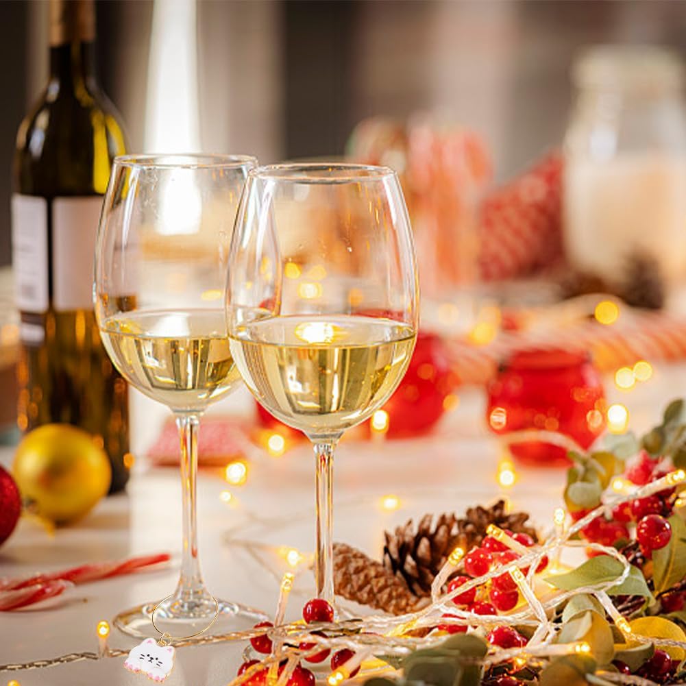 24 Pcs 4 Styles Enamel Cat Wine Charms, Flat Alloy Cat Wine Markers Brass Animal Drink Identifier Wine Drinker Gift for Wine Tasting Party Favors