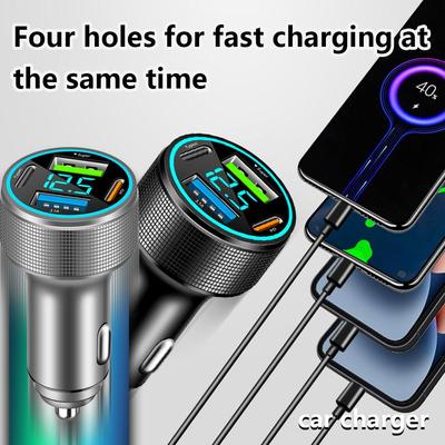Încărcător auto USB cu 4 porturi, tip C, Adaptor de încărcare rapidă PD 200W cu monitor de tensiune LED pentru iPhone Oneplus Vivo Oppo Z1R1