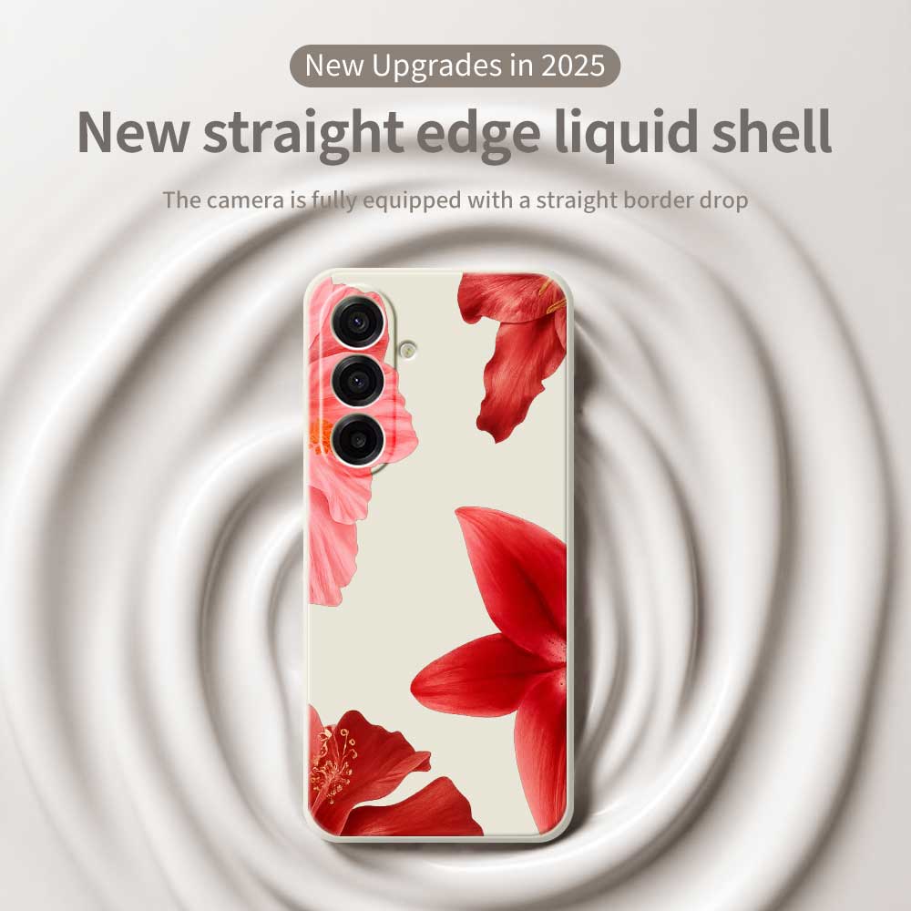 For Samsung Galaxy A17 5G Case Red Flower Pattern Printing Straight Edge TPU Phone Back Cover