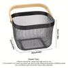 2 Pack Square Metal Mesh Fruit Basket, Portable Metal Picnic Baskets with Wood Handle, Mesh Storage Organizer Basket