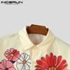 INCERUN Cămăși și topuri casual supradimensionate pentru bărbați, cu guler rabatat, mâneci 3/4, nasturi și imprimeu floral, pentru vacanță
