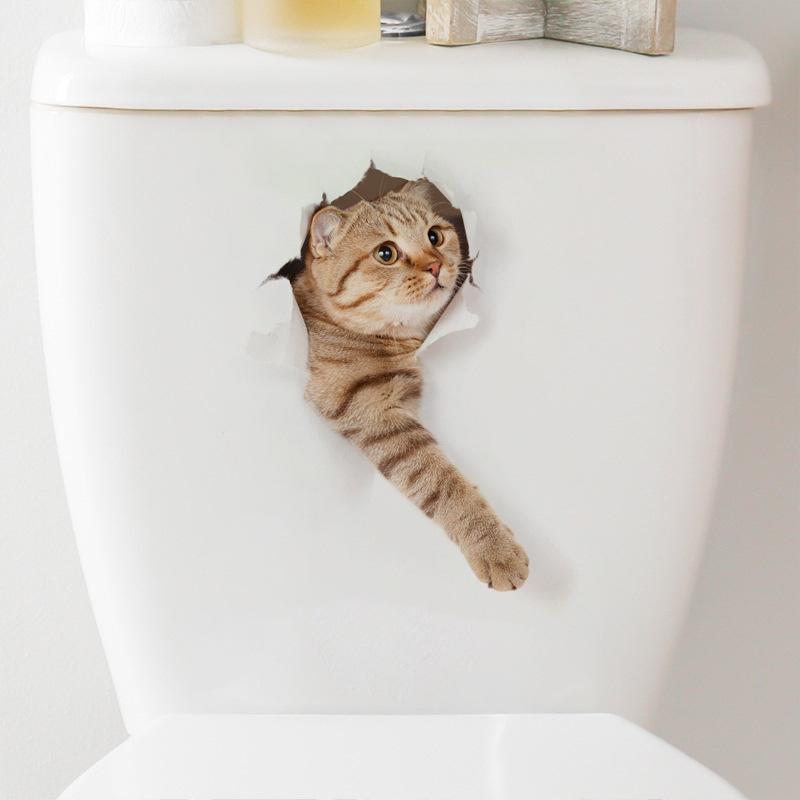 Cartoon Cat Toilet Sticker Bathroom and Bathroom Beautification Decoration Toilet Lid Waterproof 3D Self-Adhesive Sticker