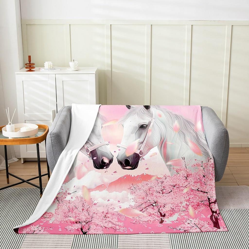 Japanese Style Soft Warm BlanketRainbow Butterfly Throw BlanketCherry Blossoms Fleece BlanketInk Painting Style Fuzzy Blanket
