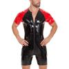 Men's European & American PVC Shiny Leather Bodysuit - Sexy Slim-Fit Patchwork Performance Wear.
