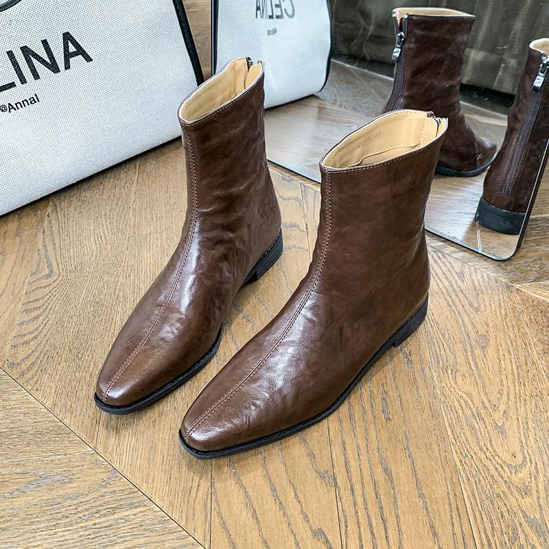 

Модные повседневные женские ботильоны на низком каблуке, элегантные эластичные облегающие короткие ботильоны, осенне-зимняя женская обувь 35 коричневый