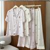 1011 New Ice and Snow Silk Short-sleeved Cartoon Pajamas Women's Suit Summer Korean Version Lapel Sweet and Cute Loungewear