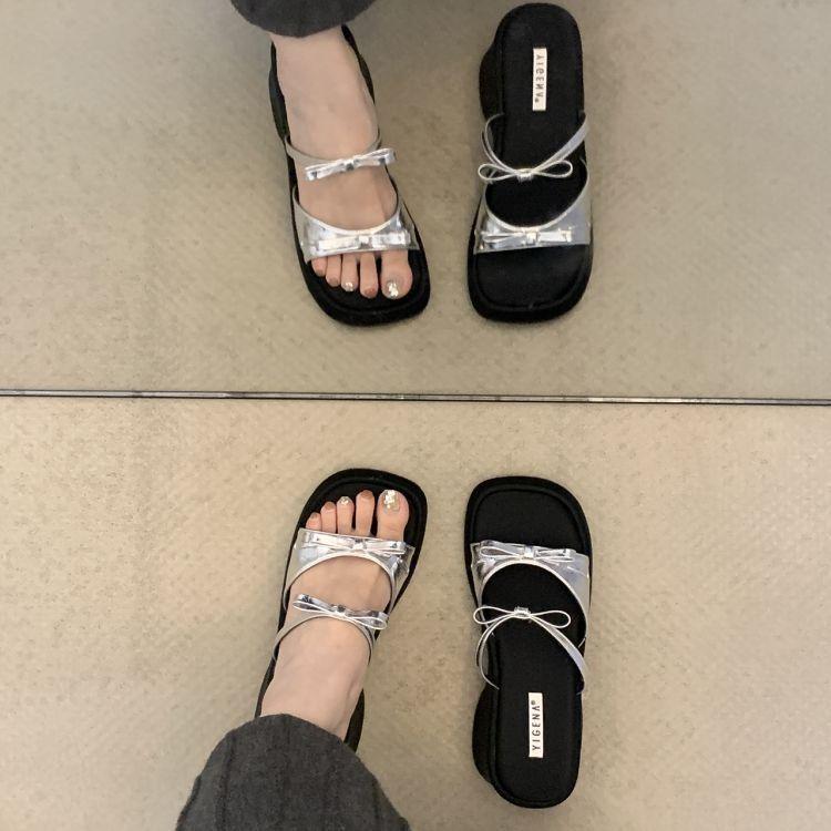 

2025 summer new high heels with skirts, beautiful sandals, fairy shoes, summer muffin soles, Roman shoes, women s slippers 40 серебряный