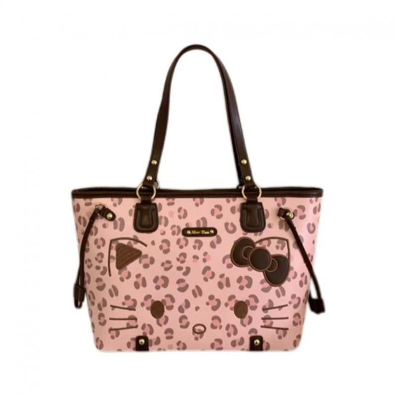 Hello Kitty Umhängetasche Niedliches Retro-Leopardenmuster-Design Große Kapazität Tragetasche für Damen