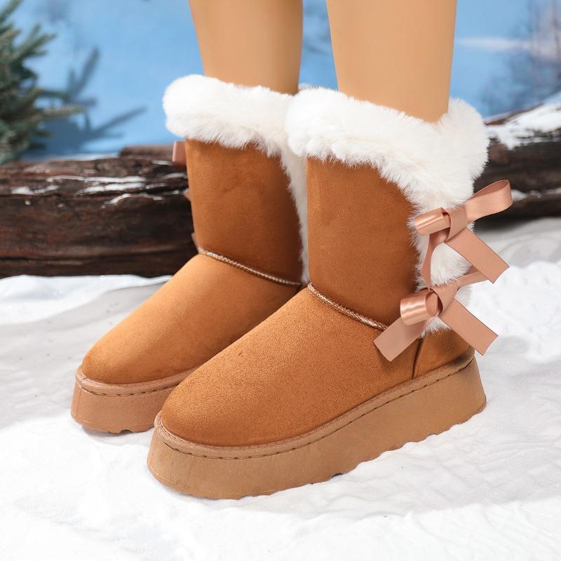 2026Winter Women Boots Fashion Suede Mid-calf Boots Plush Warm Snow Boots for Women Mid-tube Cotton Shoes Non Slip Platform Boot