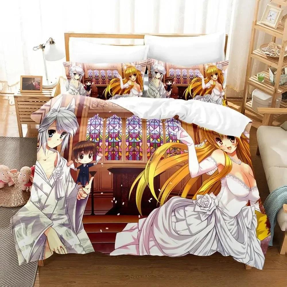3D Anime Kawai Young Girls Kanokon Beding Set Printed Bed Linen Set With Pilowcase Soft Duvet Cover Soft Single Double Quen Super King-Sized Dimension