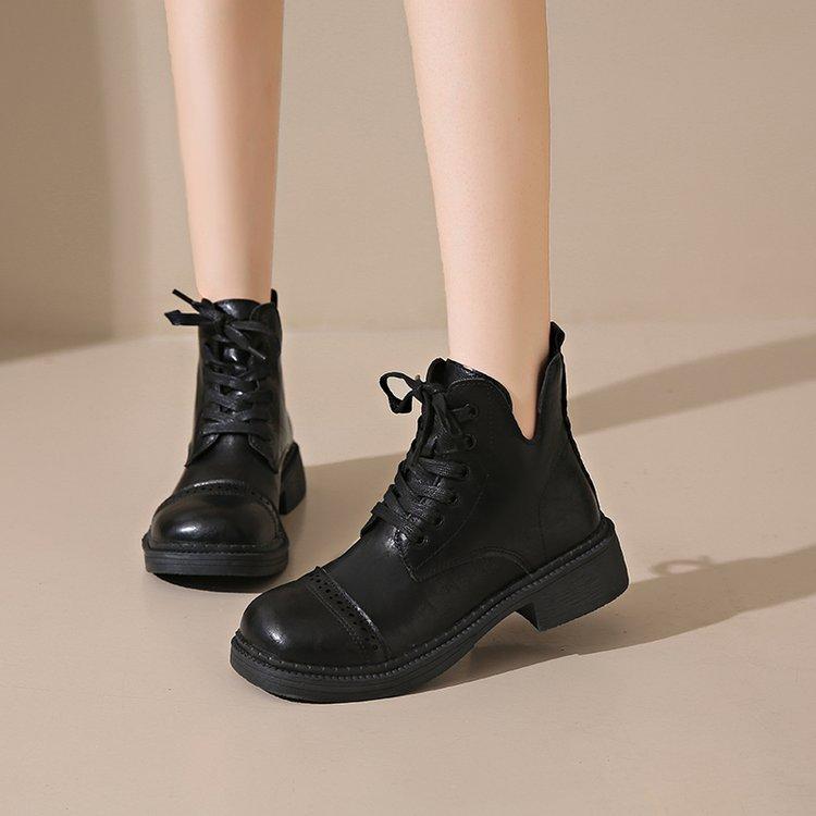 

High-heeled boots thick-heeled Martin boots women s 2025 new autumn and winter British style lace-up black medium-heeled retro short boots 35