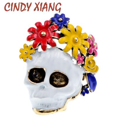New Skull With Enamel Flower Zombie Bride Brooches Skeleton Head Brooch Pins For Women Men Jewelry 3 Colors Gifts