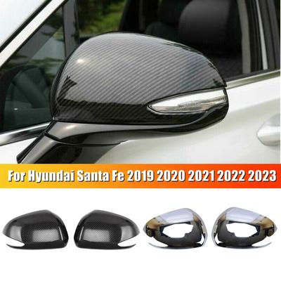 2PCS For Hyundai Santa Fe - Car Rearview Side Mirror Cover Carbon Fiber Wing Housing Cap Door Rear View Case Trim