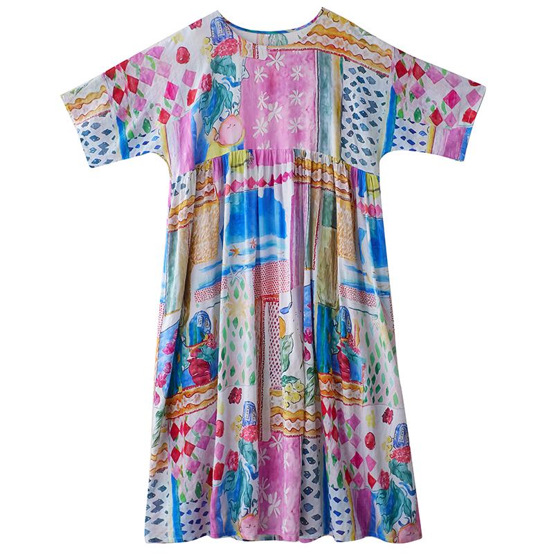 Κοντό μανίκι Plus size Βαμβακερό vintage φλοράλ νέο σε φορέματα για γυναίκες casual φαρδύ μακρύ καλοκαιρινό φόρεμα