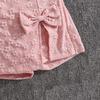 2026 Spring/Summer Girls' Asymmetrical Shoulder Camisole and Sweet Jacquard Bow Skort Set
