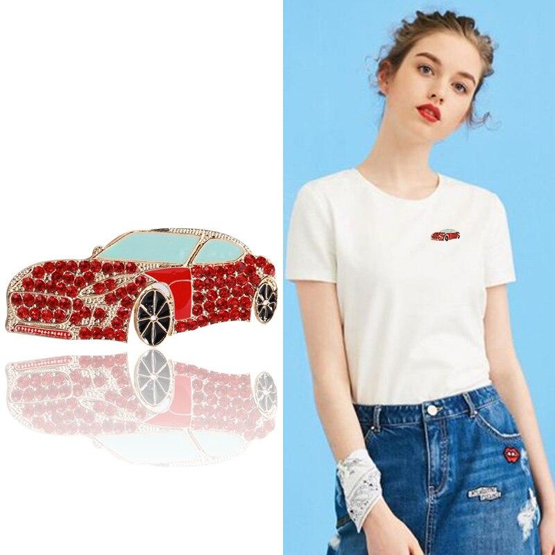 Blucome Broches de voiture rouge collier costume épingles à revers plein strass mariage Corsage broches bijoux filles Clip