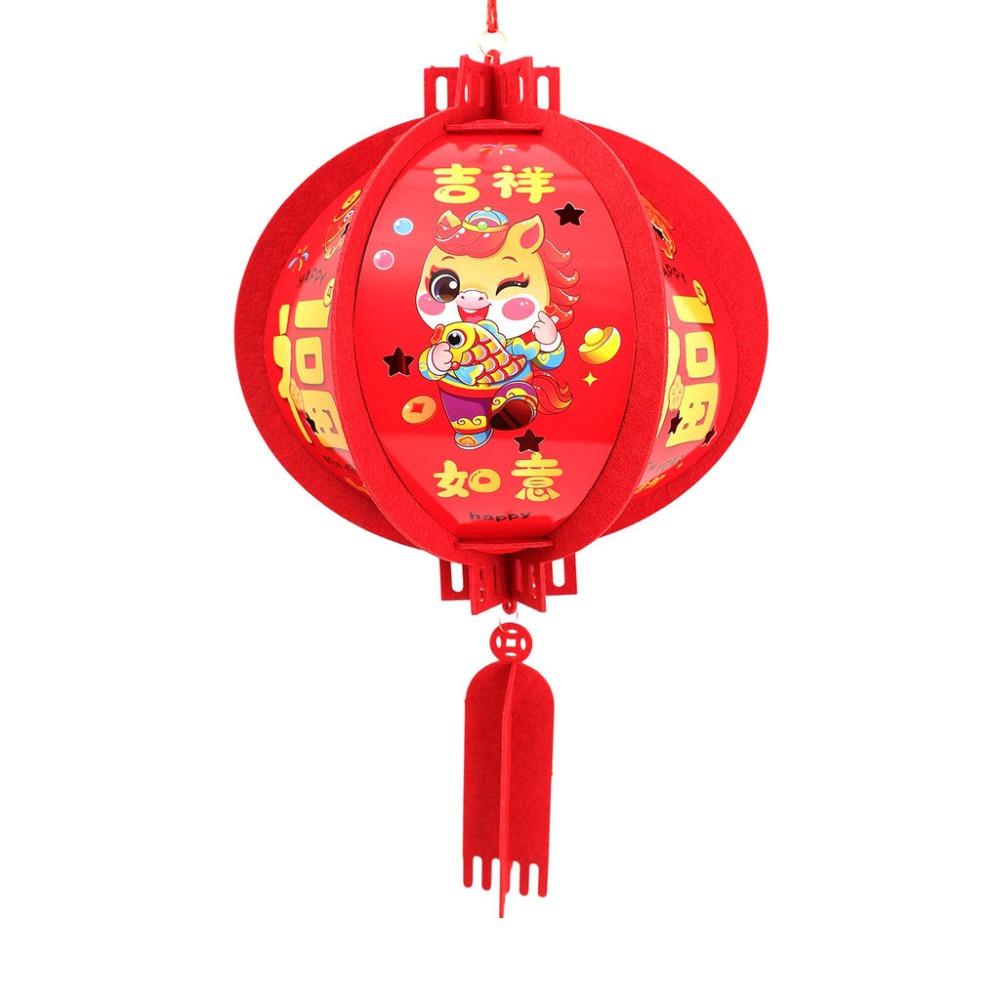 Felt Chinese Lantern Cartoon with Tassel Year of the Horse Lantern 3D Hanging Ornaments Chinese New Year Lantern 4inch