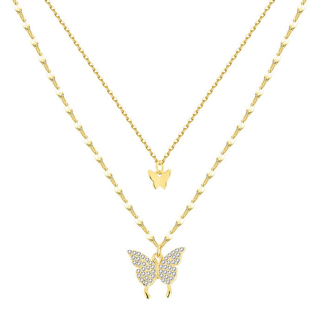 Sweet Light Luxury Shiny Butterfly Necklace Elegant Women Double Layered Necklace Exquisite Clavicle Chain Jewelry Accessories