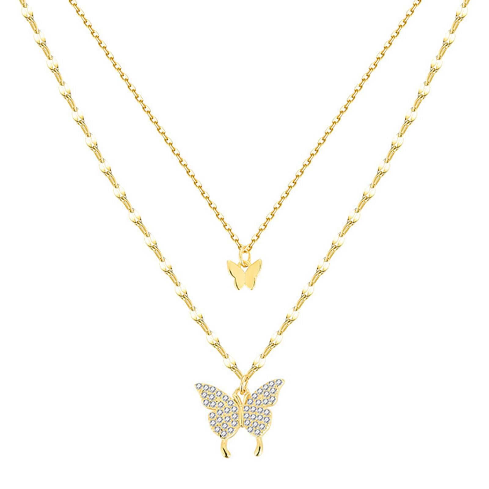 

Sweet Light Luxury Shiny Butterfly Necklace Elegant Women Double Layered Necklace Exquisite Clavicle Chain Jewelry Accessories
