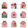 Cute Piggy Pink Pig Print Sleeveless Linen Apron Adult Kids Kitchen Stain Resistant Baking Accessories Household Cleaning Bibs