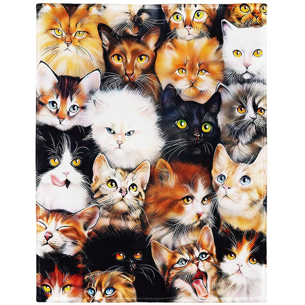 Cute Cat Flannel Blanket Multiple Sizes 2D Print Pink Face Kitty Design Soft Throw Sofa Bedroom Office Snuggle