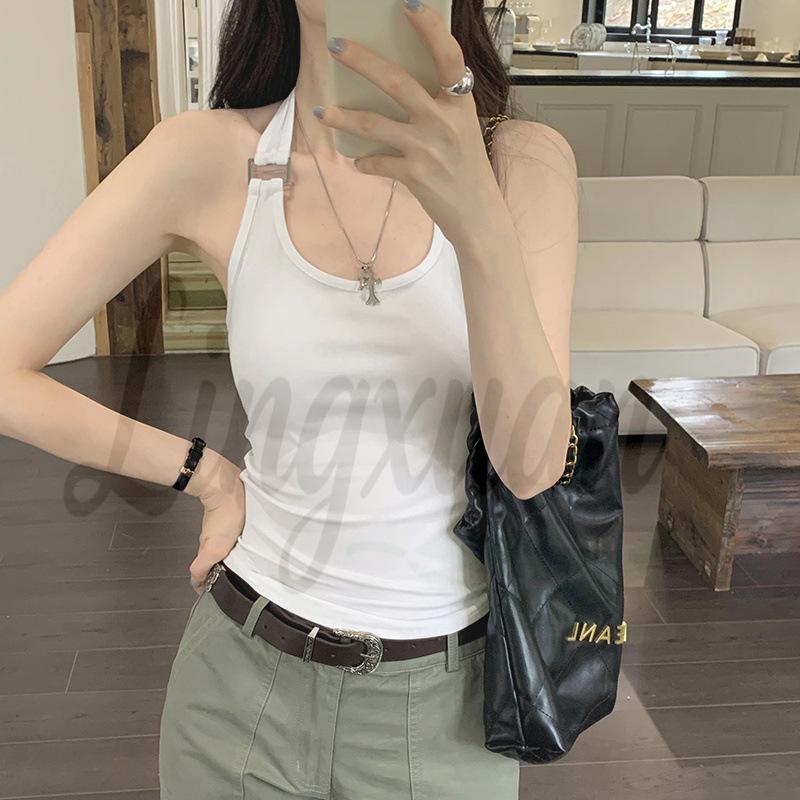 

2026 Trendy Backless Halter Crop Top for Women - Stylish Waist-Cinching Design L білий