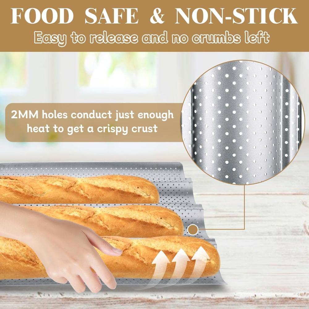 Baguette Bread Pan Nonstick for French Bread Baking Heat Resistant Perforated 4 Loaves Loaf Bake Mold Baguette Tray Baking Tool
