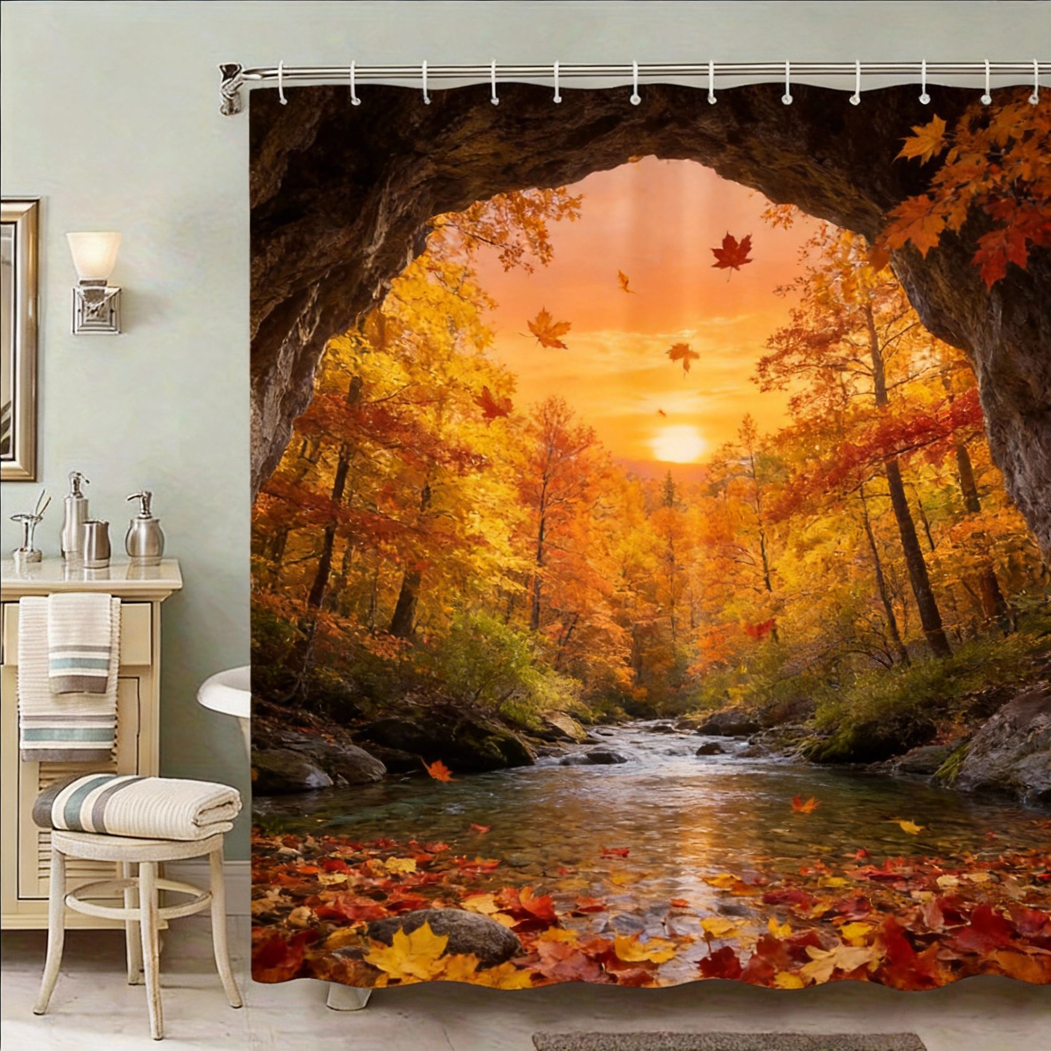 

Tropical Shower Curtain 180X180Cm – Dense Green Foliage Paradise, Boho Nature Bathroom Decor, 12 Hooks W60H190(CM)-1 Pcs