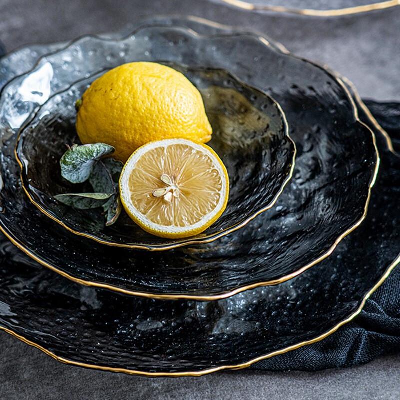 Light Luxury Gold-Rimmed Hammered Glass Fruit Plate