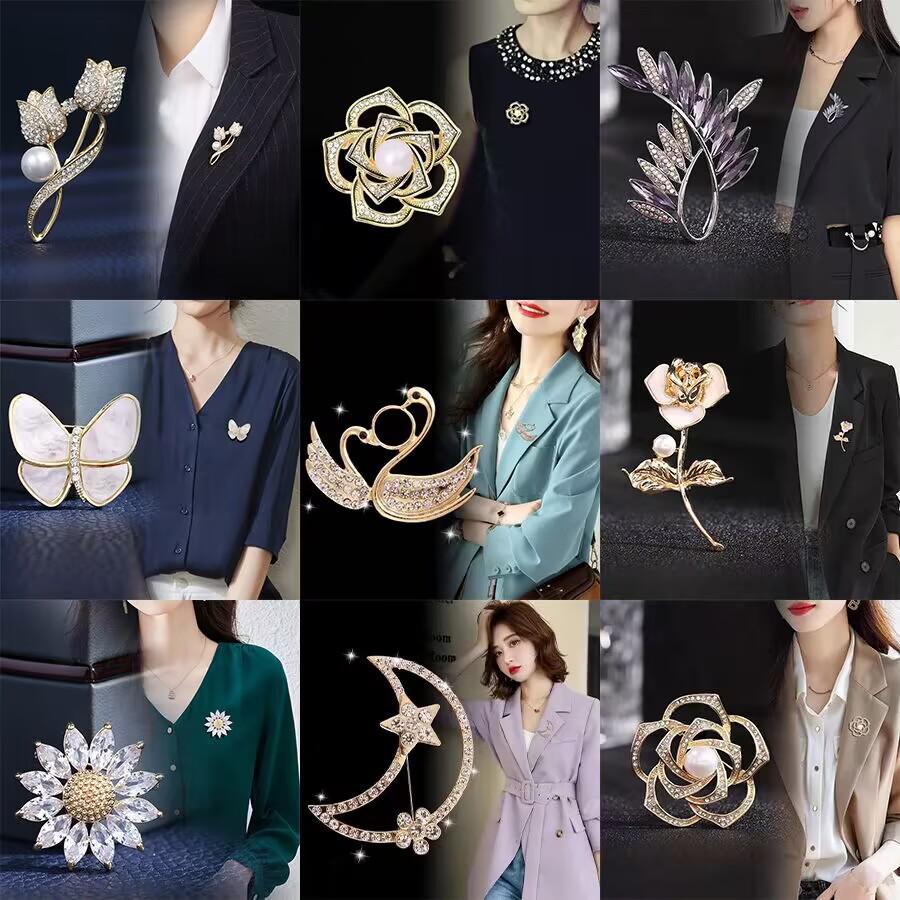 Korean Style Pearl Brooch: Versatile Floral Diamond Pin for Women's Coats