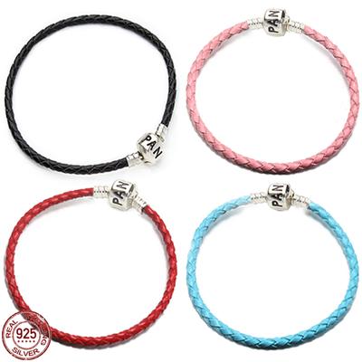 Bracelet classique en cuir et argent sterling 925 avec boucle seau, compatible avec les perles de charme originales, cadeau commémoratif exquis à faire soi-même