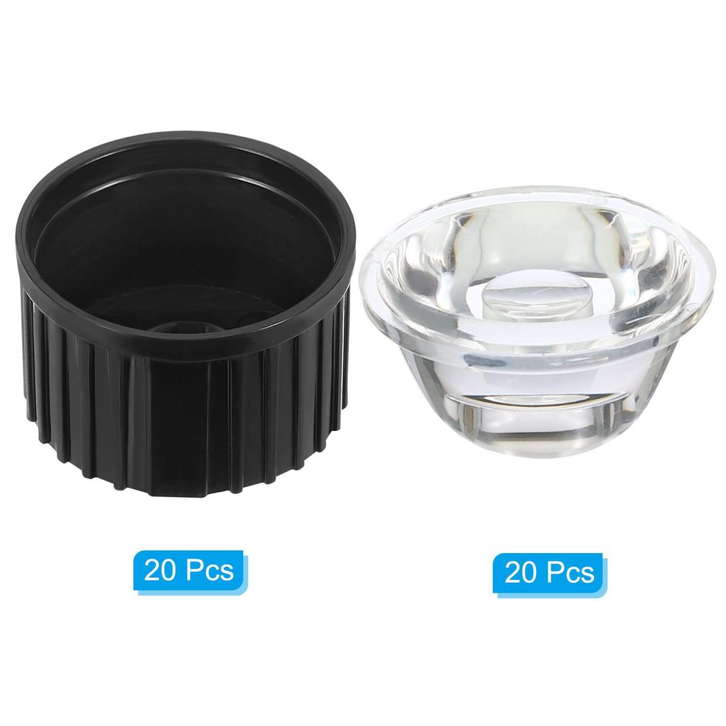PATIKIL 20 Mm LED Lens 120 Degree with Plastic Holder 20 Sets Acrylic Optical Lens for 1W 3W High Power LED Light Black Transparent