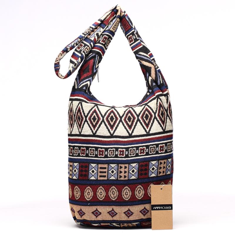 Annmouler New Women Shoulder Bag Woven Fabric Messenger Bag Aztec Hippie Bag Capacity Crossbody Bag Female Bohemian Hobo