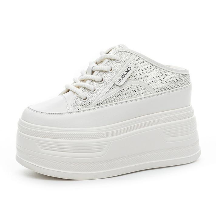 12CM Women's Thick Bottom Sneakers Summer New Style Breathable Slippers Leather Sport Casual Slip-On Shoes Comfortable All-Match