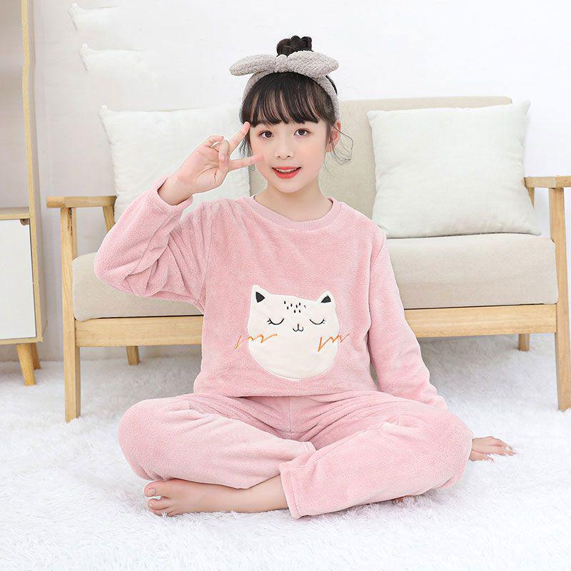 Flannel Boys' Pajama Set - Coral Fleece, Medium-Large, Plus Velvet, Thickened for Autumn/Winter