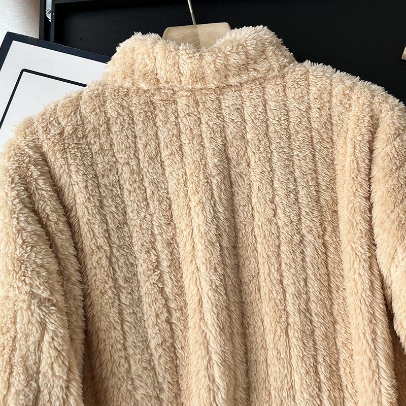Women's G5Z Striped Plush Zipper Pajama Set - Cozy Velvet for Autumn/Winter