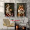 Vintage Funny Puppy Eating Donut Art Poster Print Cute Amusing Kitten Eating Snacks Canvas Painting Living Room Wall Home Decor