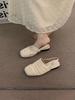 Sheepskin version~ niche French one-word cool slippers women's open-toed square head temperament Roman shoes flat beach shoes
