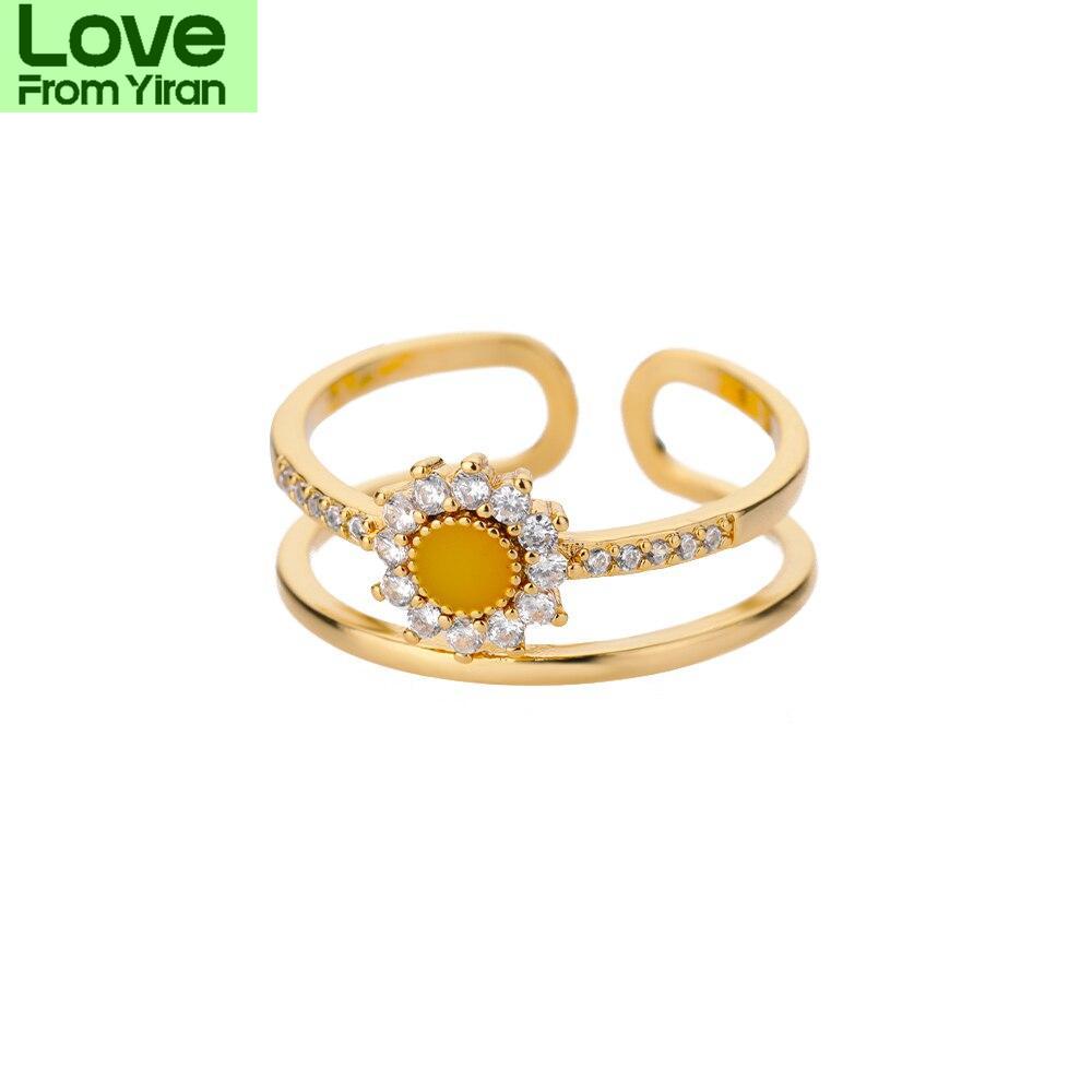 Cute Daisy Rings For Women Zircon Sweet Double Mini Flower Open Adjustable Finger Ring Wedding Party Boho Jewelry Gift Mujer