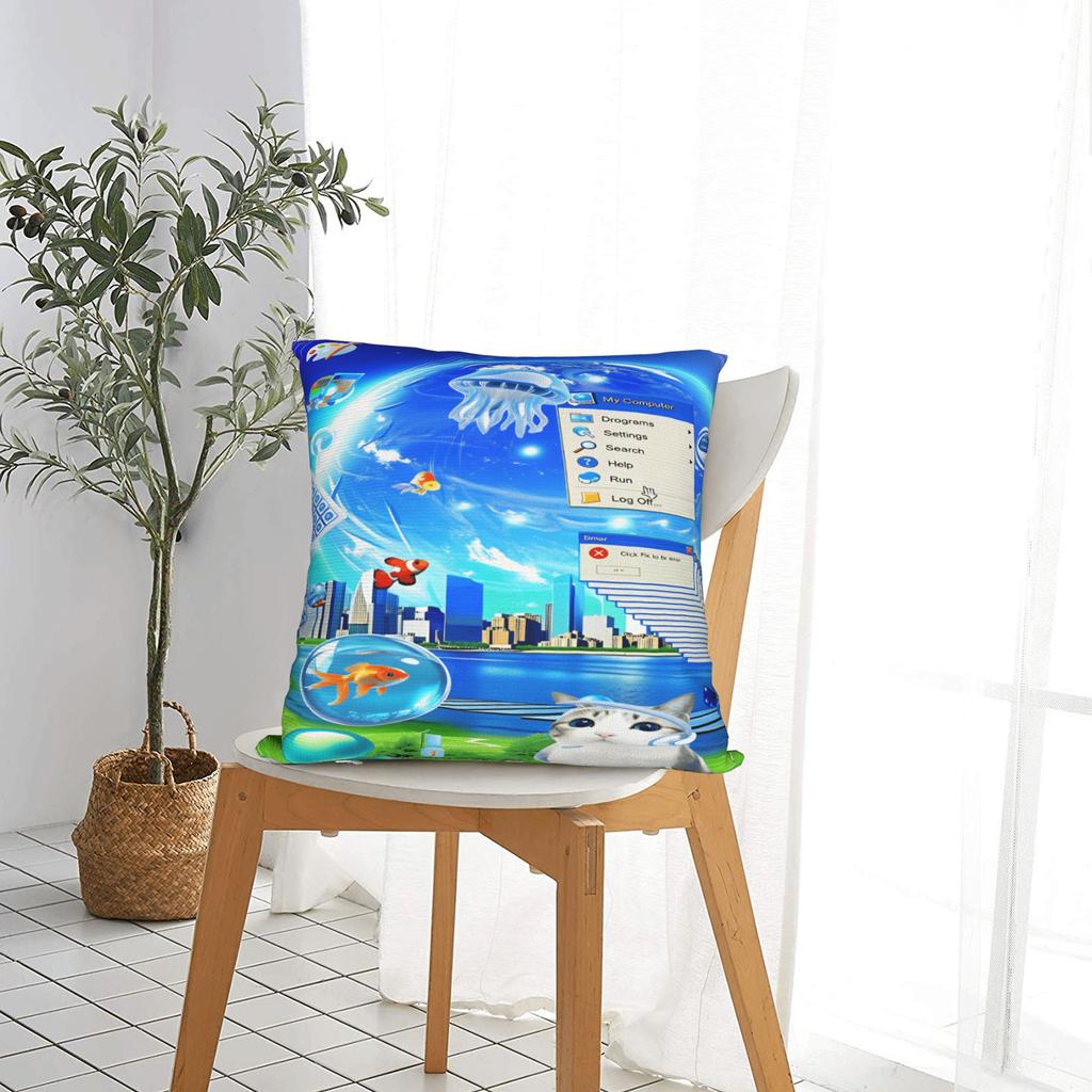 Frutiger Aero Cat Pillow Case Comfy Pillow Cover For Sofa Bedroom Home Decor Funny Cushion Cover