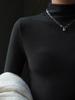 Women's Half-High Collar Thermal Fleece Lined Base Layer Top, Slim Fit, Solid Black, Long Sleeve for Fall/Winter.