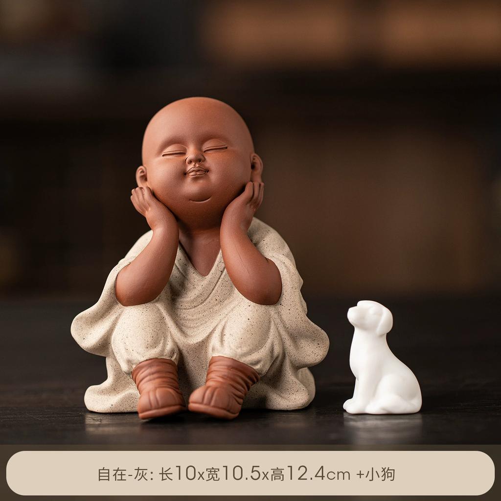 Zen Tea Pet, Cute Little Monk Figurine for Tea Table, Zen Meditation Ornament for Home Office Desk