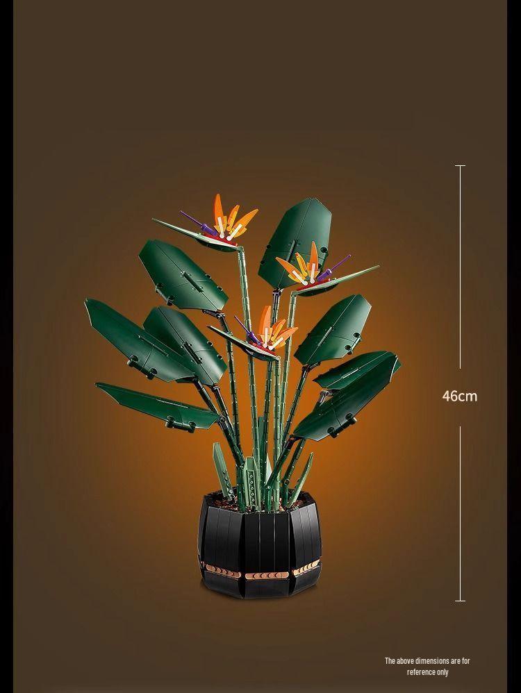 LEGO-Compatible Flower Bouquet & Bird of Paradise Building Blocks: Elegant Living Room Decor and Gift for Men, Women, and Couples
