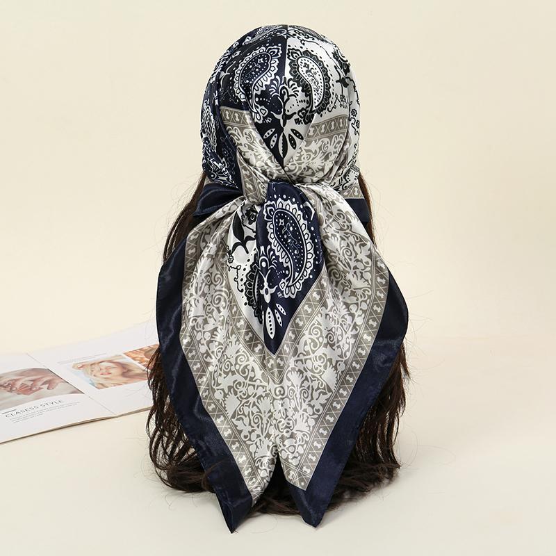 Fashion Square Silk Scarf Women Luxury Beach Satin Print Hijab Scarves Pareo Bandana Female Shawl Wrap Headband Foulard 90*90cm