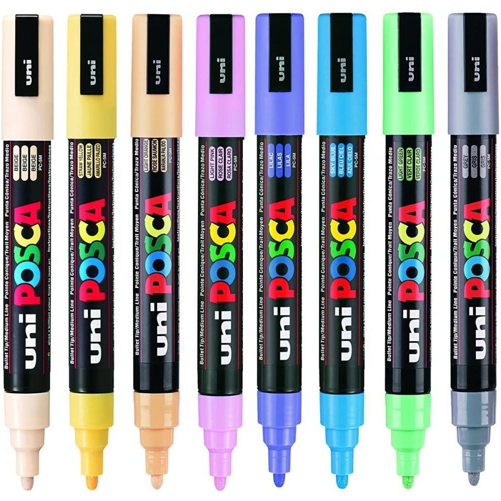 Uni Posca PC-5M Paint Marker Pen Wallet, Pastel Colours Set of 8 Assorted Colours, Medium Tip