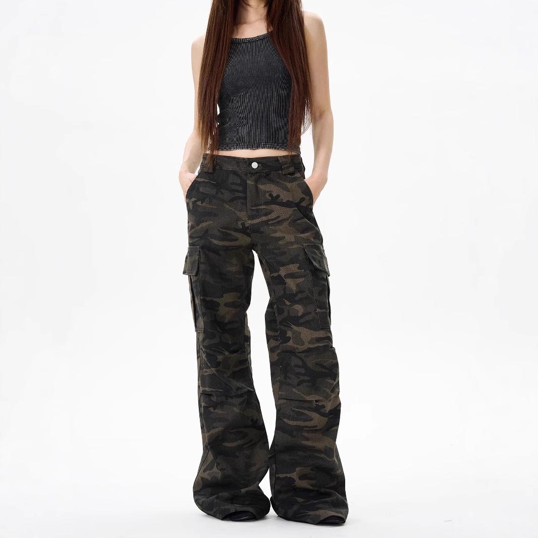 

Unisex Trendy Camouflage Cargo Pants with Multi-Pockets - Stylish Retro Loose-Fit Jeans XS камуфляжный